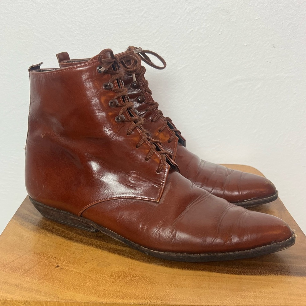 GALLERIA NISANTO 1980’s 80s Vintage Elle Brown Lace Up Ankle Boots Booties 8.5